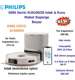 Resim Philips Philips Homerun 5000 Serisi XU5100/20 Beyaz Çöp Istasyonlu Akıllı Robot Süpürge 