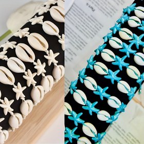 Resim 12 Parça Moda Takı Bahar/Yaz Hawai Stili Beyaz Howlite Denizyıldızı Şanslı Charm Dokuma Plaj Tatil Bileklik Kadınlar için Dostluk Nedime Hediye Seti 