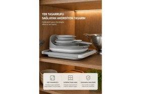 Resim Stile Cucina 5'li Akordiyon Katlanır Süzgeç Seti - Mutfak Çeyiz Seti - (Akordeon Saplı Pirinç Süzgeci Huni Gri) 