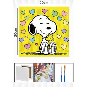 Resim Sayılarla Boyama 20x20 Cm Tuval Seti Fırça Boya Dahil Çıtaya Gerili - Sarı Snoopy 