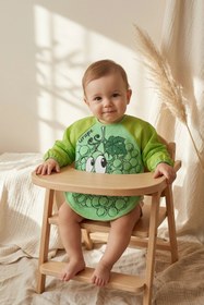 Resim DYZSTAR BerryJoy Unisex Yeşil Üzüm Karakterli Su Geçirmez Uzun Kollu Bebek BLW Mama Önlüğü ve Aktivite Smock 
