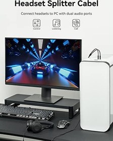 Resim Mukavele Kulaklık Ses Splitter 3.5mm AUX Splitter Kulaklık Jack Splitter Kulaklık Mic Splitter OMTP ve CTIA Standart ile uyumlu Hoparlör Mic için PC (1.5 m) 