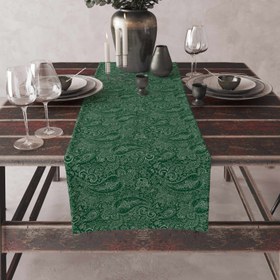 Resim Yeşil Şal Desenli Runner Örtü 