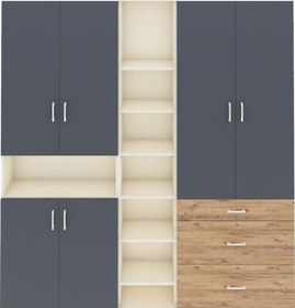 Resim Arges Dolap 13 Raflı 3 Çekmeceli 6 Kapaklı 220x30x243 Aytaşı-antrasit/çam Antrasıt/atlas Çam 