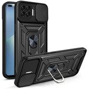 Resim Fibaks Oppo Reno 4 Lite Uyumlu Kılıf Kamera Korumalı Sürgülü Yüzüklü Armor Military Tank Zırh 