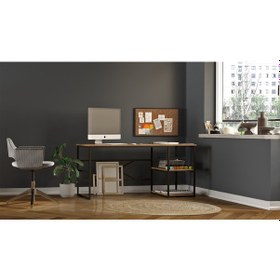 Resim Robinhome Robin Home Atlantis Metal Ofis Büro Çalışma Masası Raflı 160Cm As Açık Kahverengi 