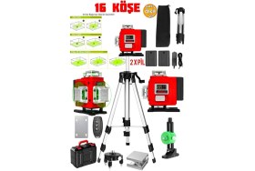 Resim 16 Köşe Göstergeli 4d Lazer Metre Terazi 360 Tripod Çapraz Çizgi Yeşil Yapı Fayans Alan Ölçme Inşaat 