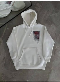 Resim Tua Moda Uzun Kol Kapşonlu Ön Ve Arka Baskılı Sweatshirt - Beyaz Beyaz 