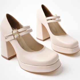 Resim meyra'nın ayakkabıları Kadın Ten Cilt Çift Bantlı Platformlu Topuklu Ayakkabı 