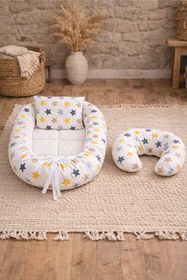 Resim BebeK on For Babynest Sarı Yıldızlı set | Emzirme Yastığı ile 
