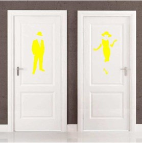 Resim cnpromosyon Ladies And Gentlemen Wc Silüeti Kapı Dekoratif Duvar Sticker, Çıkartma Sarı 