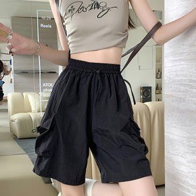 Resim 2025 Yaz Yeni Kore Tarzı Bol Kesim Rahat Şortlar, Bağcıklı Bel, Düz Renk Polyester, Esnek Olmayan Kumaş, Yan Cep Detaylı, Kadınlar İçin Moda İş Şortları 