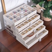 Resim 5 Katlı Glam Stil Sekizgen Mücevher Organizerı, Büyük Kapasiteli Plastik Depolama Kutusu, Kumaş Kaplı Çekmeceli, Masaüstü Gösterim Kutusu, Küpeler, Yüzükler ve Aksesuarlar için, Elektrik Gerektirmez, Mücevher Kutuları 