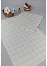 Resim Modern Bubble Yıkanabilir Kaymaz Peluş Banyo Paspası Halısı 2'li Klozet Takımı 50x80-50x40cm Krem 