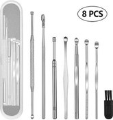 Resim 8 Adet Kulak Temizleme Çubuğu Temizleme Seti Sağlık Aracı Kulak Wax Sökücü Temizleyici Kulak Kaşığı Temizleme Kulaklar Curette Kiti Gümüş 