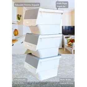 Resim 3’lü Tekerlekli Patateslik Soğanlık Oyuncak Kutusu Patates Soğan Sepeti Motek Gri 36 Lt 