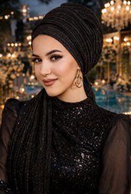 Resim Aişe tesettür Siyah Simli Piliseli Abiye Atkılı Bone 