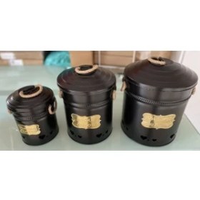 Resim Metal 3 Lü Patates Soğan Sarımsak Saklama Kovası Siyah 