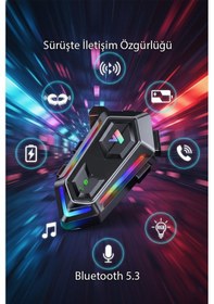 Resim V20 Max Bluetooth 5.3 Motosiklet Kask İnterkom 2 Kişi Eşleşmeli Su Geçirmez Rgb Işıklı 