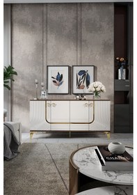 Resim ART KONSOL MDF MEBRAN KAPAK CEVİZ KREM GOLD 