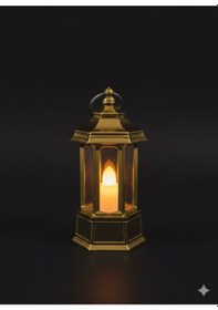 Resim Ramazan Ledli Dekoratif Fener Altın Renk 10 Cm Masa Ve Raf Süsü Diğer 