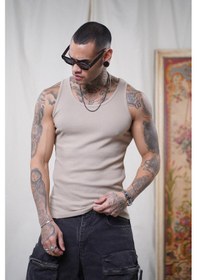 Resim Slim Fit Kaşkorseli Esnek Düz Erkek Sporcu Atlet Bej 