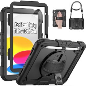 Resim m.tk moveteck Apple Ipad 11 (A16) 2025/10. Nesil 10.9" Uyumlu Kılıf Stand Askılı Zırh Tank Defender Kapak 