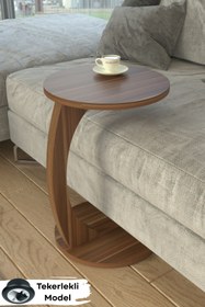 Resim Limnizza Yuvarlak Tekerlekli C Sehpa Koltuk Yanı Laptop Masası Modern Zigon Yan Sehpa Salon Ofis 