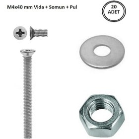 Resim M4x40 Mm Vida + Somun + Pul Vida Takım Set 20 Adet 