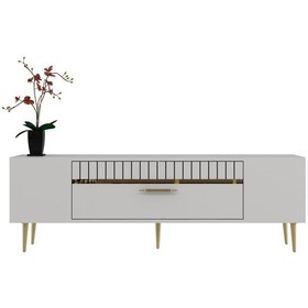 Resim Dekolp1ct Tv Sehpası Beyaz-altın 