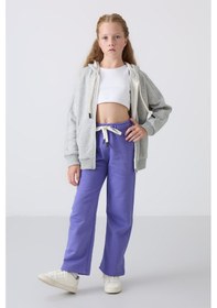 Resim Tommy Life Eflatun Pamuklu İçi Tüylü Yumuşak Dokulu Standart Fit Nakışlı Kız Çocuk Eşofman Alt - 75146 Eflatun 