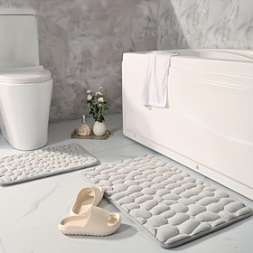 Resim 1 adet Yumuşak Mercan Polar Banyo Matı - Emici, Hızlı Kuruyan, Makinede Yıkanabilir, Polyester Dikdörtgen Banyo Matı, Banyo Kapısı için, 350gsm, 1.5cm Kalın, Dokulu Yüzeyli Beyaz, Banyo Matı | Modern Banyo Matı | Dayanıklı Banyo Matı, Banyo Matı 