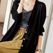 Resim Büyük Beden - Kadınlar için Fransız ilhamlı V-Yaka Hırka - Hafif Büyük Boy Bej Açık Önü Buton Detaylı Kazak, Bahar/Yaz Rahat Kıyafet, Bahar Modası, Düğme Detaylı Hırka, Fransız V-Yaka Tasarımı, Rahat Dokulu 