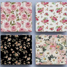 Resim Çiçek desenli makyaj aynası kompakt kare çift taraflı katlanabilir kozmetik makyaj aynası çanta için doğal güzellik aynası kadınlar için doğum günü hediyesi 