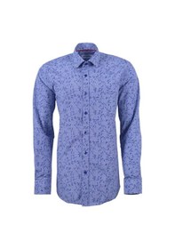 Resim Erkek Desenli Mavi Uzun Kollu Pamuklu Regular Gömlek, Ot-C-20058 