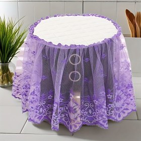Resim Şık Mor Dantel Hava Fritöz ve Pirinç Pişiriciler için Toz Kılıfı - Çiçek Desenli Şık Mutfak Dekoru, Şeffaf Kumaş ve Volanlı Kenarlar, Ev veya Ticari Kullanım İçin Uygun, Alet Koruyucu | Dekoratif Masa Eteği | PET Malzeme 
