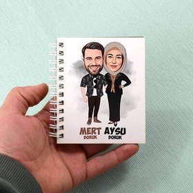 Resim Birbirine Aşkla Bağlı Çiftler Karikatürlü Defter 