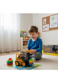 Resim Şarj Edilebilir Kumandalı İş Makinası Full Fonksiyon Oyuncak Araç Forklift Sarı 
