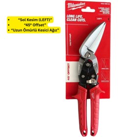 Resim Milwaukee Long Cut 45° Offset Sac Kesme Makası – Sol 