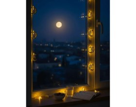Resim Belle Fusion Mey Ithalat® Minareli Hilal LED Işık Gold Metal Gövdeli Pilli Ramazan Dekoru 