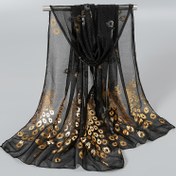 Resim 1 Adet Kadınlar İçin Şık Siyah & Altın Tavuskuşu Tüyü Baskılı Eşarp - Hafif, Nefes Alabilir, Esneksiz Moda Aksesuarı Dış Mekan ve Resmi Etkinlikler İçin, Makinede Yıkanabilir, Zarif Tasarım, İnce İşçilik, Dekoratif Sarma, Şık Kadınlar için Çok Yönlü Sarma, Yüksek Kaliteli Malzeme, Şık Sarma, Modaya Duyarlı Kadınlar 