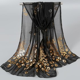 Resim 1 Adet Kadınlar İçin Şık Siyah & Altın Tavuskuşu Tüyü Baskılı Eşarp - Hafif, Nefes Alabilir, Esneksiz Moda Aksesuarı Dış Mekan ve Resmi Etkinlikler İçin, Makinede Yıkanabilir, Zarif Tasarım, İnce İşçilik, Dekoratif Sarma, Şık Kadınlar için Çok Yönlü Sarma, Yüksek Kaliteli Malzeme, Şık Sarma, Modaya Duyarlı Kadınlar 