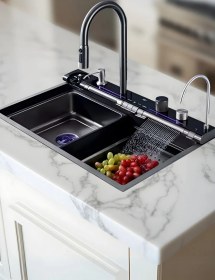 Resim Lotus Tech 13 Fonksiyonlu Premium 5 Tuşlu 2 Yıl Güvenceli Akıllı Şelale Eviye Honeycamb Petek Doku Füme 