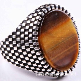 Resim Tigers Eye Stone Jewelry Solid 925 Sterling Silver Men Ring - US: 7.75 / 57 mm / Turk: 17 