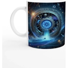 Resim Kova Burcu Baskılı Kahve Kupası - Zamanın Çarkları Astroloji Mekanizması Vs3 