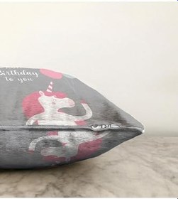 Resim RealHomes Çift Taraflı Gri Zeminde Unicorn At Tasarımlı Bebek Odası Raşel Örme Yastık Kırlent Kılıfı, Sonil-K4553-43x43cm 