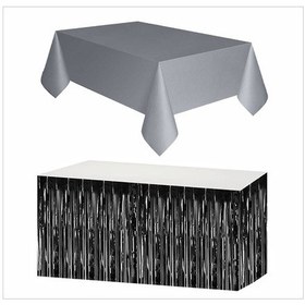 Resim Gümüş Masa Örtüsü, Siyah Masa Eteği 