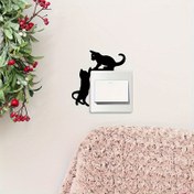 Resim 1 adet Kedi Silueti Işık Anahtarı Sticker, Hayvan Baskılı Kendinden Yapışkan Duvar Sticker, Banyo, Yatak Odası, Oturma Odası, Seramik Yüzey, Ev Dekoru için Plastik Dikdörtgen Şekil 