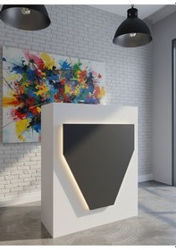 Resim Resital Ledli Karşılama Bankosu G-90 Cm Ofis Kasa Resepsiyon Masası Banko-001-1-4 