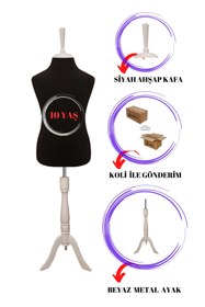Resim Manken İstanbul Çocuk Siyah Kumaşlı Beyaz Üç Ayaklı 10 Yaş Terzi Mankeni Prova Mankeni Vitrin Mankeni 